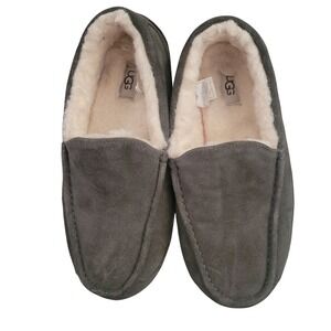 Mens UGG Ansley Suede Slippers With Shearling Lining 9 EEE Gray Athleisure comfy
